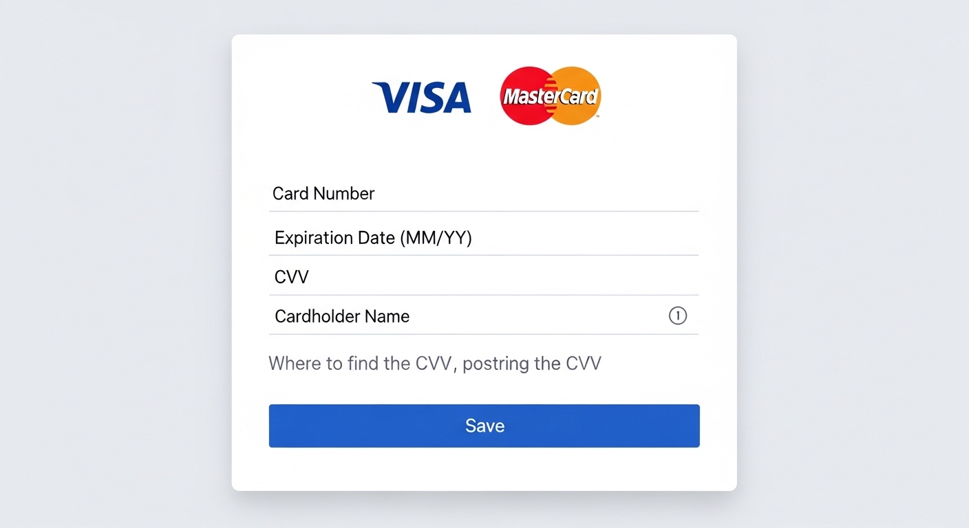 Giao diện thêm phương thức thanh toán thẻ Visa Mastercard vào tài khoản quảng cáo