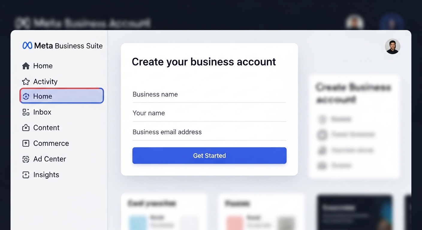 Giao diện trang chủ Meta Business Suite để tạo tài khoản doanh nghiệp Facebook