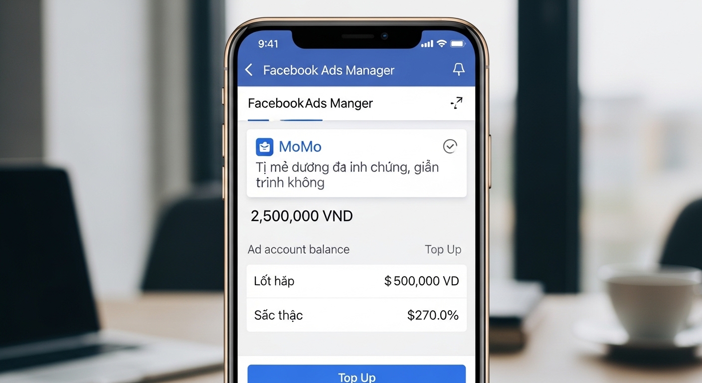 Số dư tài khoản quảng cáo Facebook sau khi nạp tiền bằng MoMo